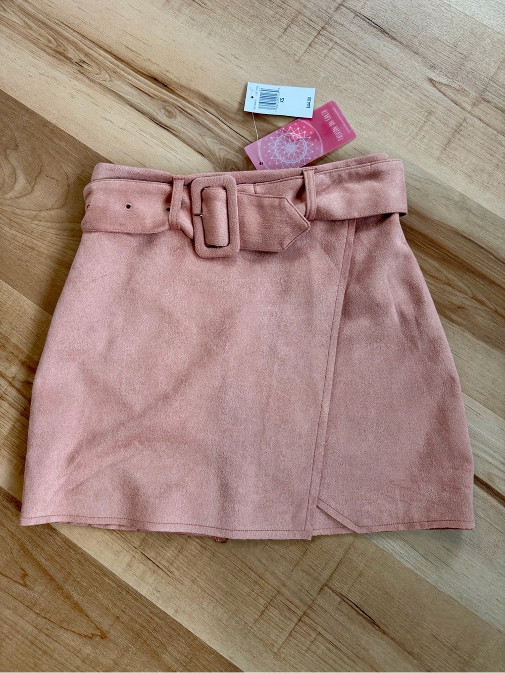 Belted Rose Pink Suede-Look Mini Skirt